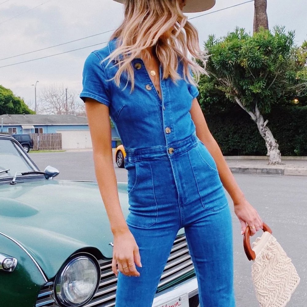 NWT SMYM Show Me Your Mumu Emery Denim Jean 1 PC Jumpsuit Small